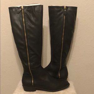 Black Knee High Leather Boots